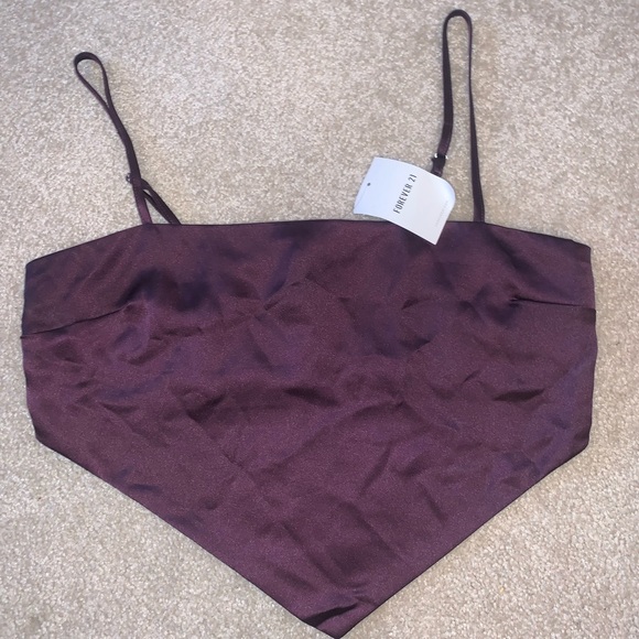 NWT Purple Crop Top with Ruched Backing and Pointed Hem - Forever 21 size Large - Picture 4 of 4